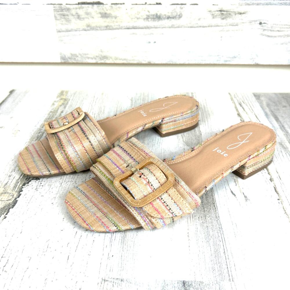 Joie Womens 7.5 Claire Multicolor Stripe Woven Buckle Flat Sandals Casual Summer